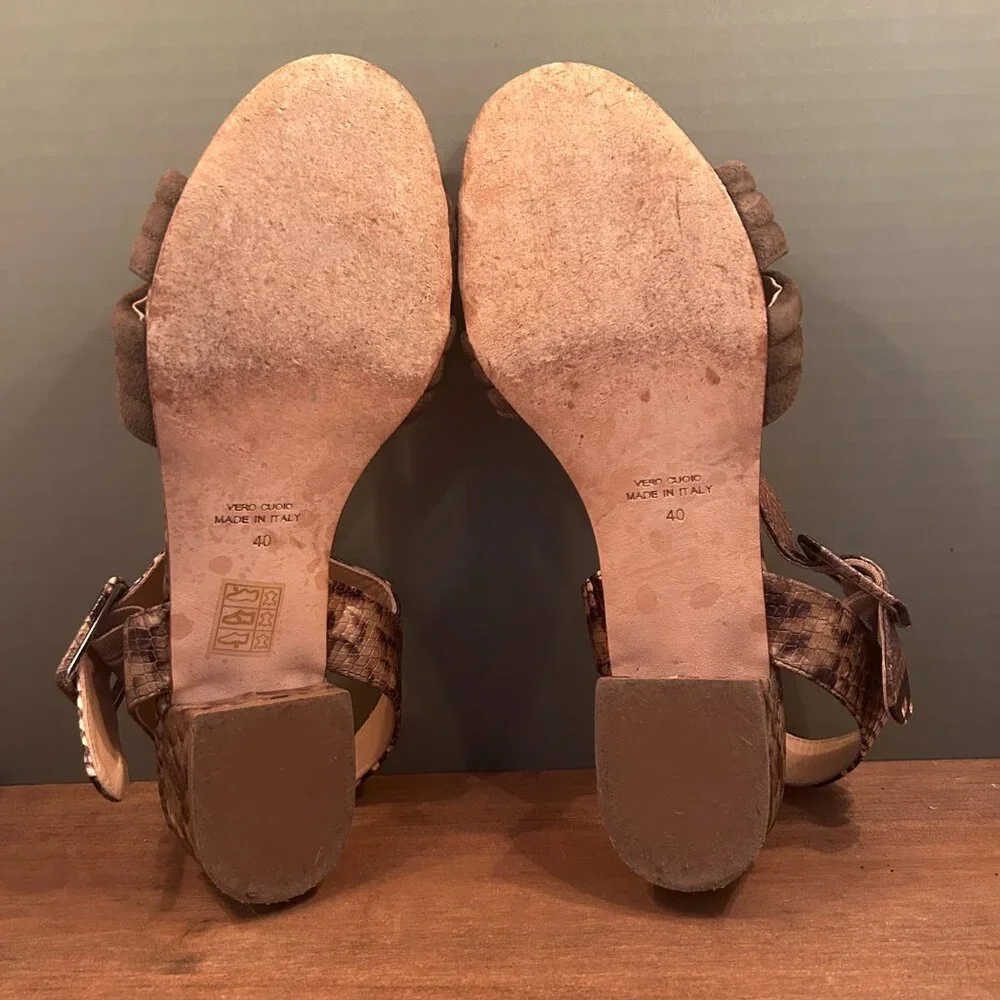 Luca Grossi Vera Cuoio Italian Animal Print Sandals Heels Size 40